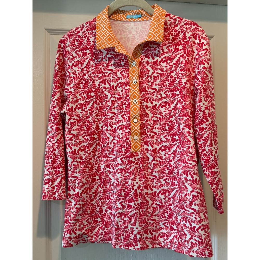 J Mcloughlin womens 1/2 snap button top floral print Golf Stretch Large